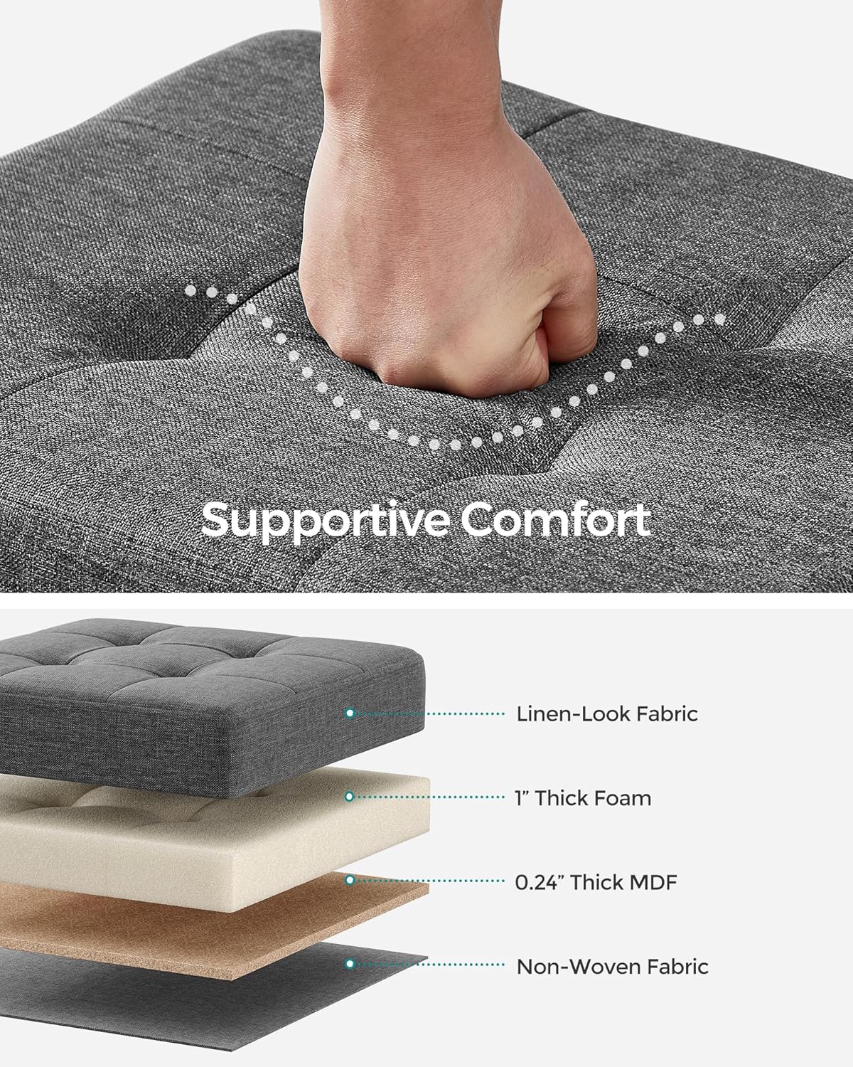 SONGMICS Storage Ottoman, Small Ottoman Foot Rest with Legs, 12.6 x 15.7 x 13.2 Inches Foot Stool, Load up to 660 lb, for Living Room, Bedroom, Dorm, Slate Gray ULSF012G01