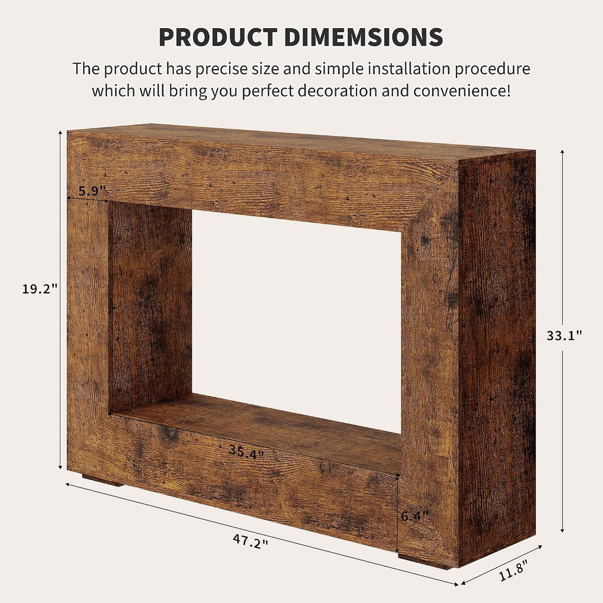 47" Farmhouse Console Table - Long Sofa Table Behind Couch, Wooden Entryway Table for Living Room, Hallway, Entrance, Rustic Rectangular Design, Brown
