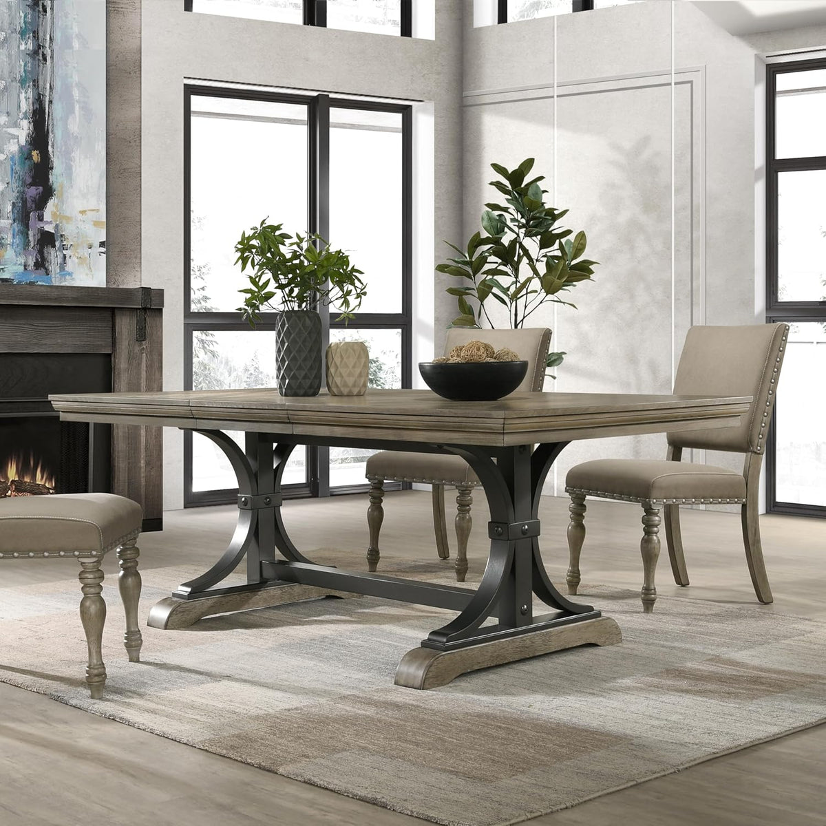 Roundhill Furniture Birmingham Dining Set, One Size, Driftwood Finish