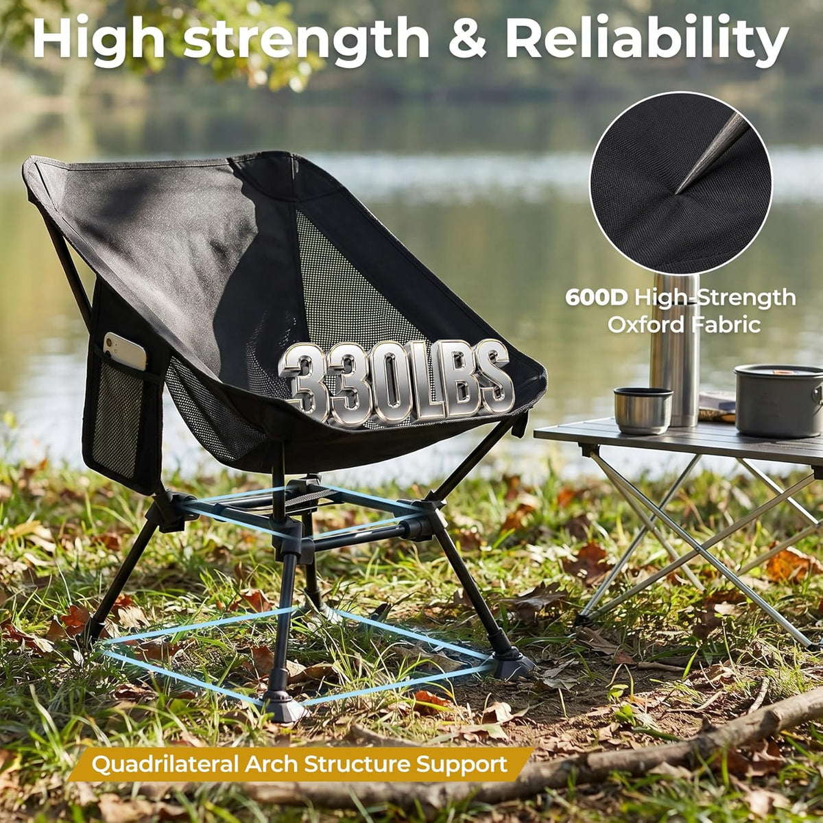 Camping Ultralight Chair,Folding Compact Chair with Anti-Sinking Large Feet and Storage Bag,Backpack Chair for Hiking,Travel,Beach