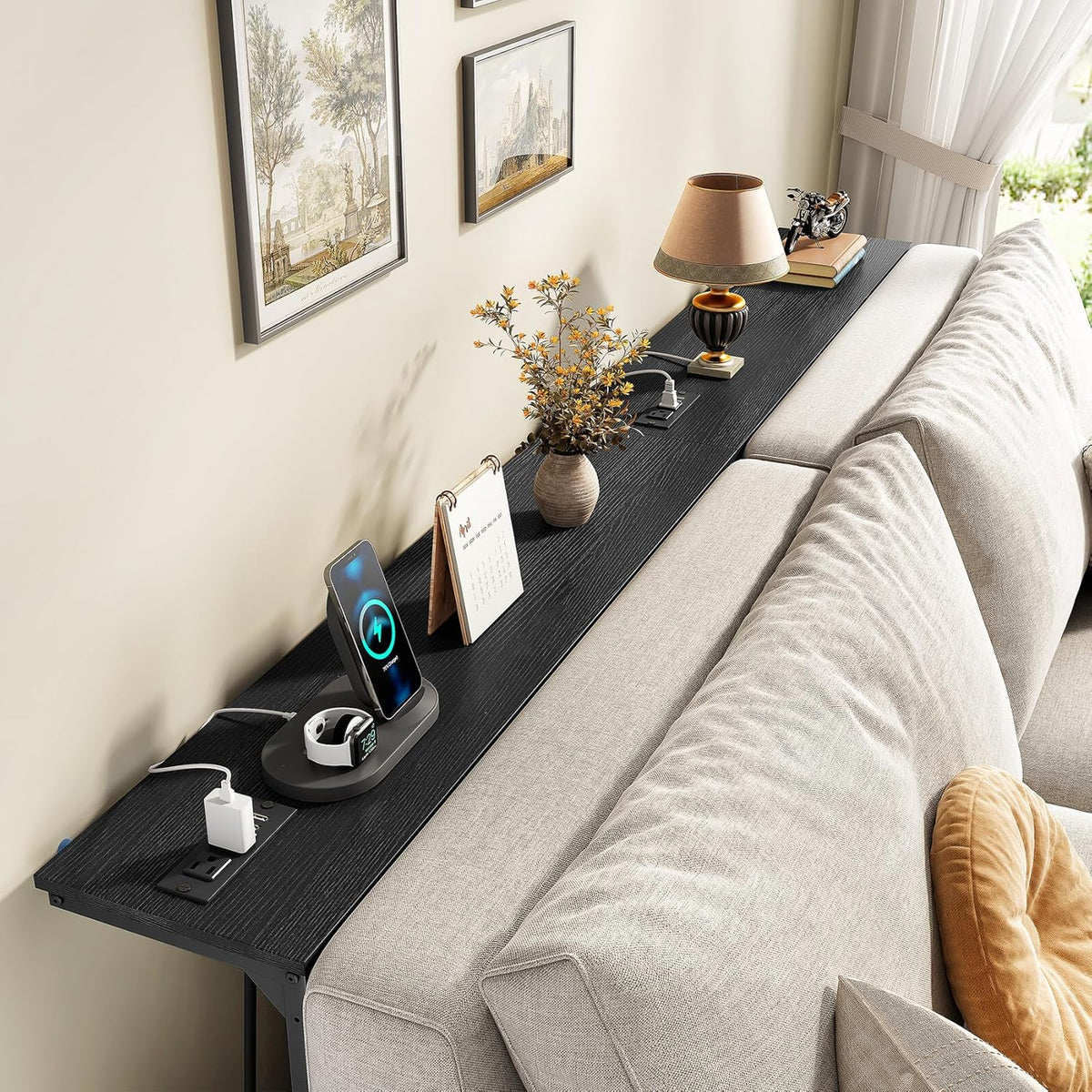 Kitstorack 2-Pack Black Console Table, 7.9" Deep Panel, Adjustable Height (25"-33") & with 2 Power Outlets, Behind Sofa Couch Table, Use Together or Separately - 78.8" Total Long