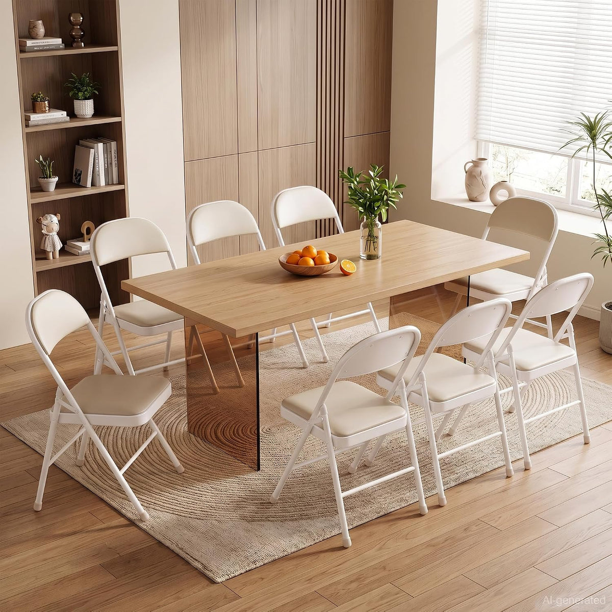VECELO Folding Chairs Set of 2, Faux Leather Padded, Beige | Folding chairs with comfortable PU leather padded seat, Sturdy metal frame, Space saving design for office dining party