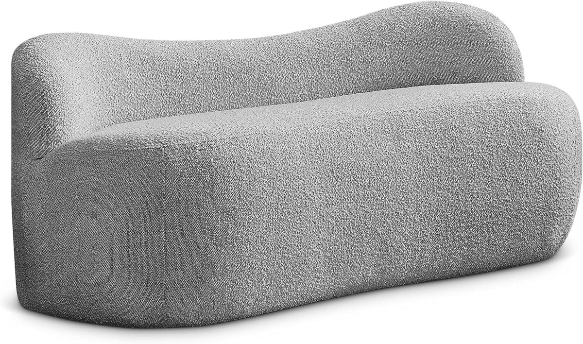 Meridian Furniture 119Grey Flair Collection Modern | Contemporary Boucle Fabric Upholstered Bench with Curved Back Design, Grey, 62" W x 23" D x 24" H