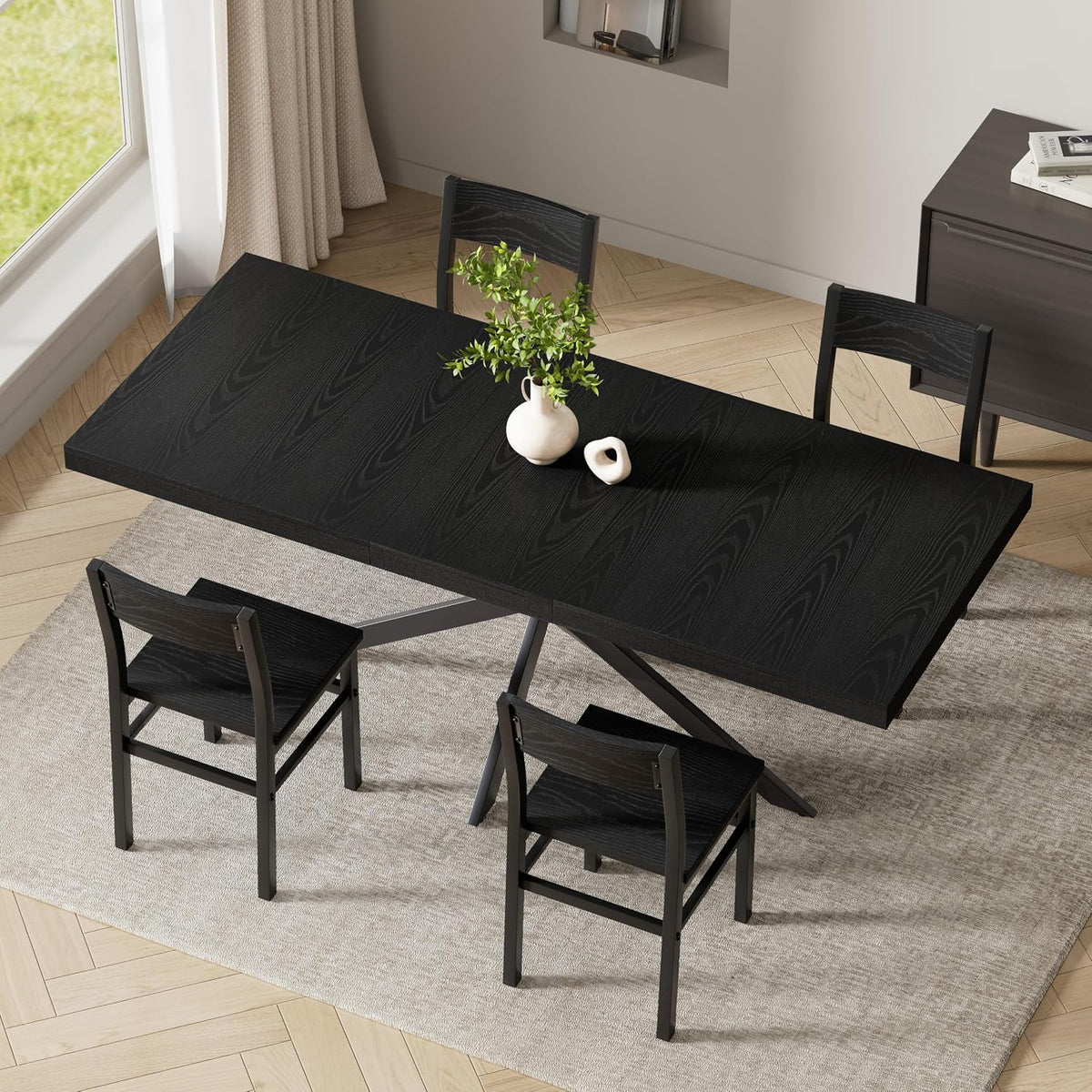 Extendable Dining Room Table for 4 6 8,55"-70" Kitchen Table Leaf,Black