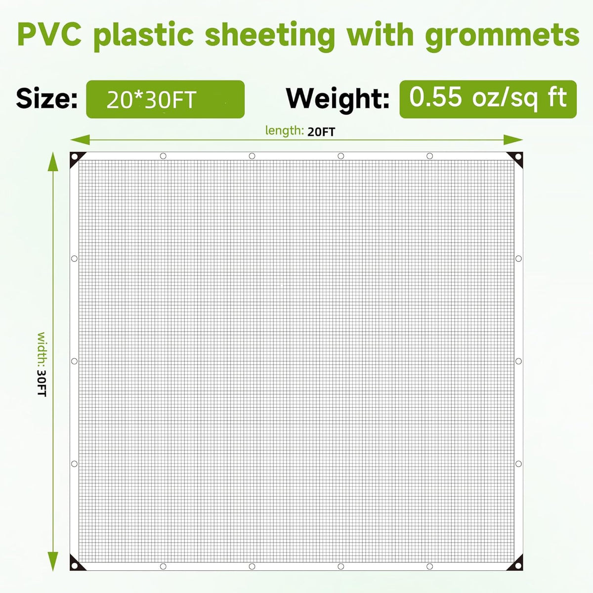 Greenhouse Cover,Clear Greenhouse Plastic Covering, 16Mil Thickness Heavy Duty Clear tarp for Chicken coop,Gardening,Farming, Greenhouse Plastic sheeting with Grommets (White, 20ft*30ft)