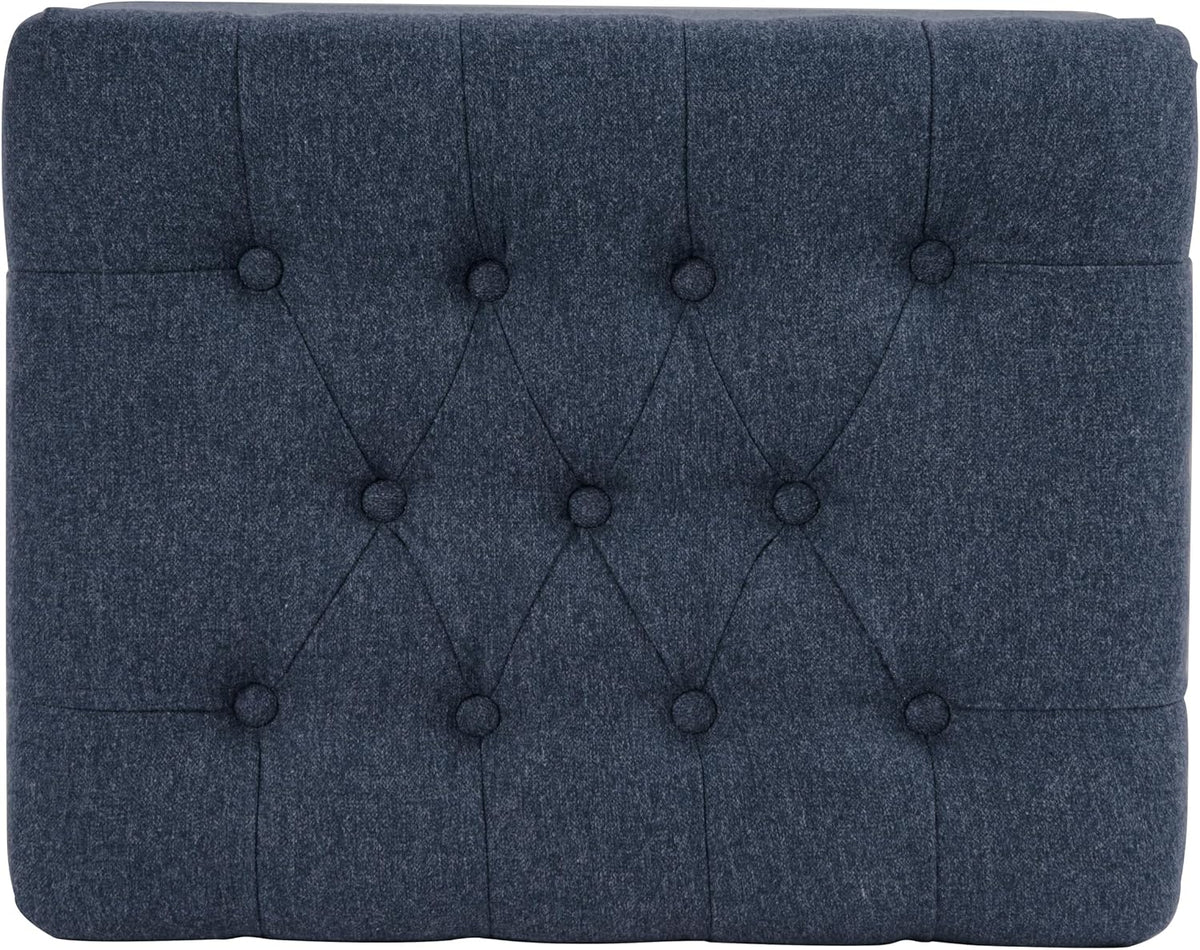 Spatial Order 24" Button Tufted Storage Ottoman - Blue Woven Fabric