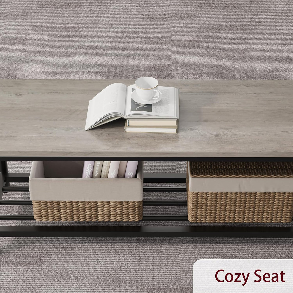 Dining Table Set for 4, Kitchen Table and Chairs for 4 with Wine Rack, Rectangular Dining Room Table Set with Bench, 4 Piece Dining Table Set for Small Space, Apartment, Retro Gray