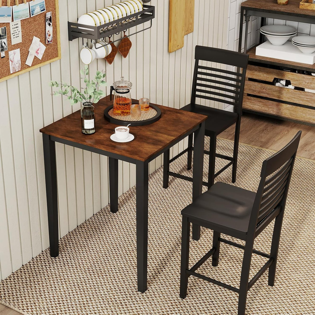 Giantex Square Dining Table for 2-4, 30"x30"x36" Kitchen Table with Solid Rubber Wood Frame, 220lbs Capacity, Space-Saving Dinner Tables for Small Space, Dining Room, Living Room, Pub (Brown + Black)