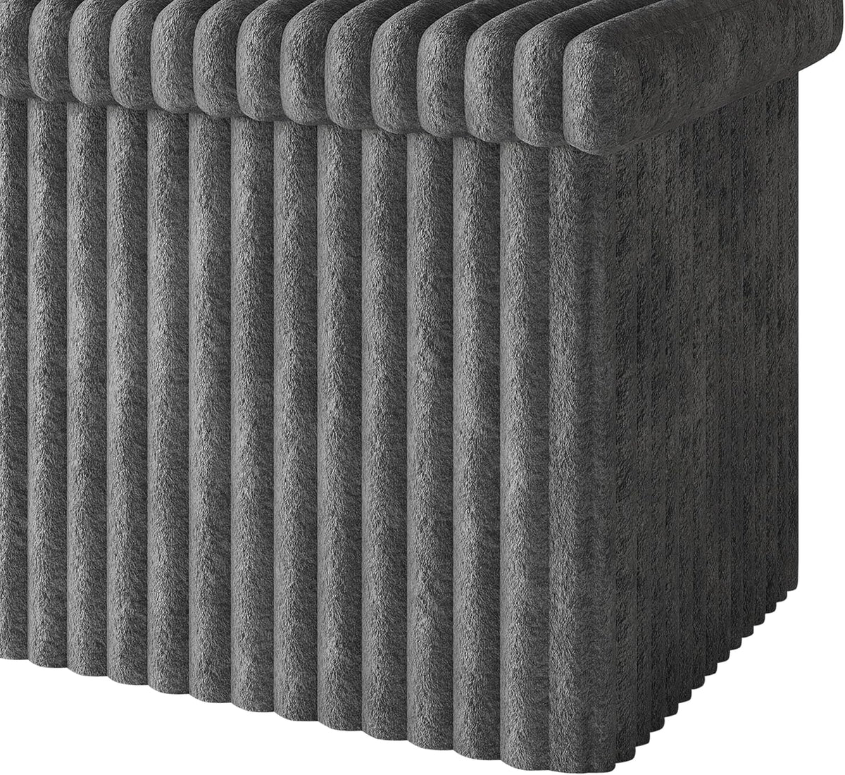 HOME DESIGN Florence 30" Upholstered Folding Storage Bench, Tufted Top, Space-Saving Storage, Gray Corduroy Fabric
