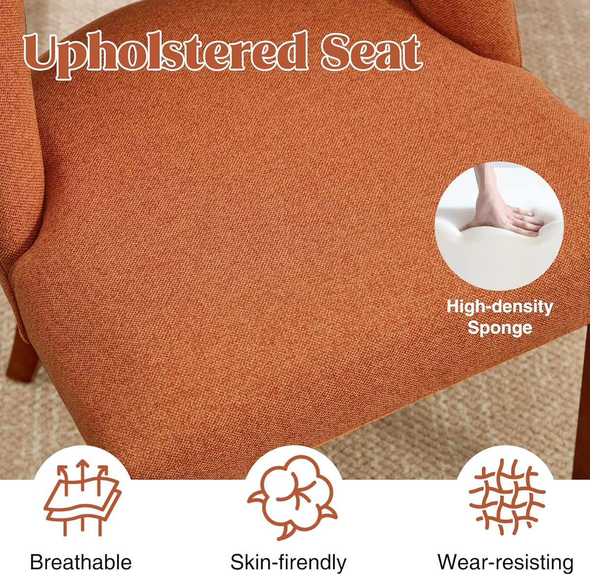 Dining Chairs Set of 4,Modern Dining Room Chairs with Thick Cushions,Upholstered Linen Fabric Kitchen Chairs for Kitchen Dining Room Orange