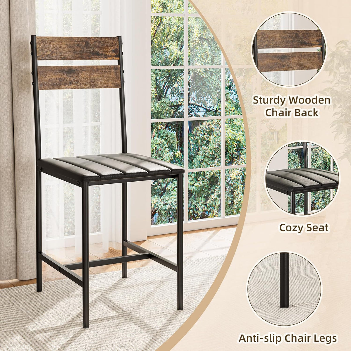 Kitchen Table Chairs Set of 4, 5-Piece Modern Dining Table Set | Kitchen Table and Chairs for Small Space with Upholstered Padded Chairs, Apartment, Rustic Brown