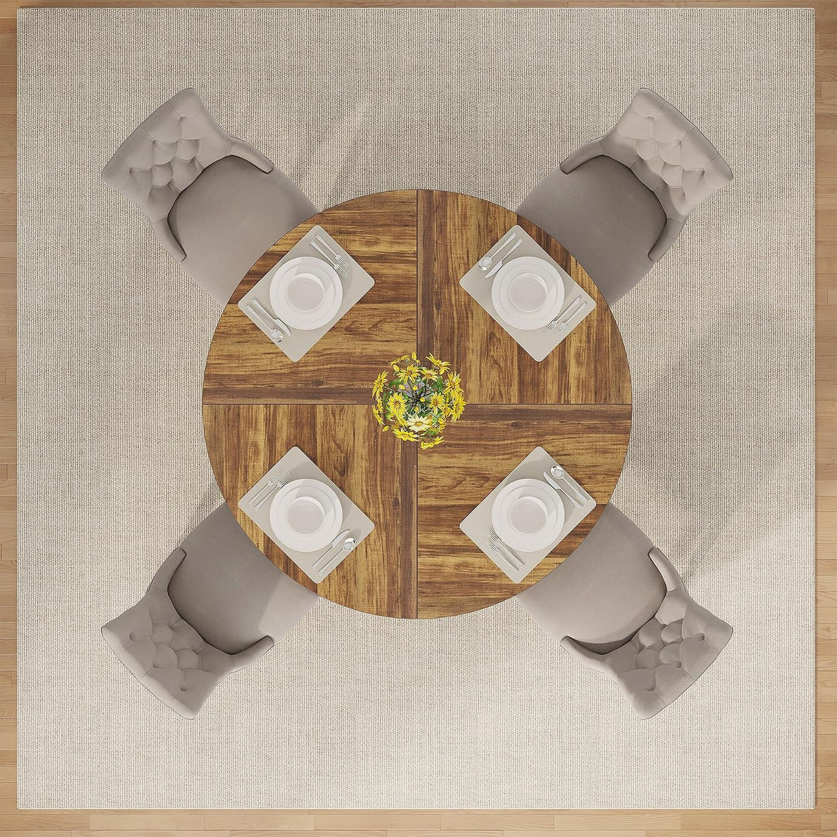 Tribesigns 47 inch Round Dining Table Wood Kitchen Table for Dining Room, 47" Dinner Room Tables for 4-6, Farmhouse Accent Furniture with Wooden Tabletop and Cross Base, Rustic+Black