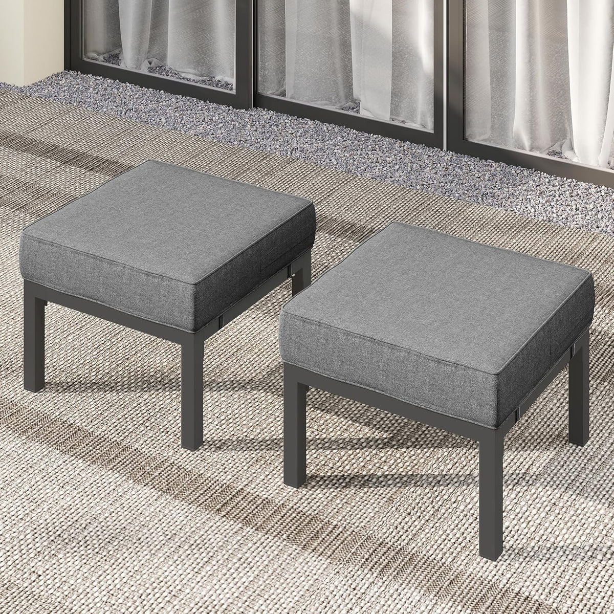 Wisteria Lane Aluminum Patio Furniture Footstools Set of 2, Oversized Outdoor Ottomans with Upgraded Cushions, All-Weather Outdoor Footrest Seat for Balcony, Garden, Deck, Backyard, Gray