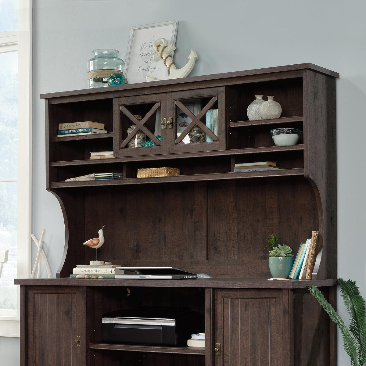 Sauder Costa Large Hutch, Coffee Oak finish