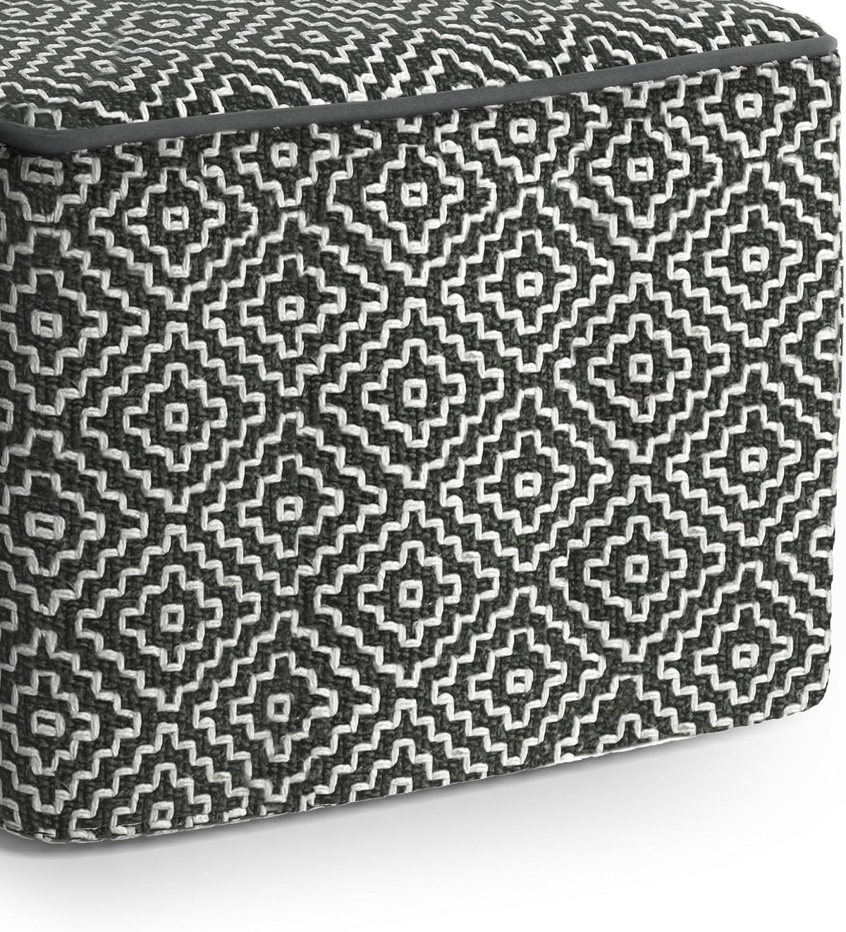 SIMPLIHOME Brody 18" Wide Square Pouf in Distressed Black Vegan Leather | Versatile boho indoor/outdoor footstool, extra seating for living room or bedroom or patio with assembled design, assembled.