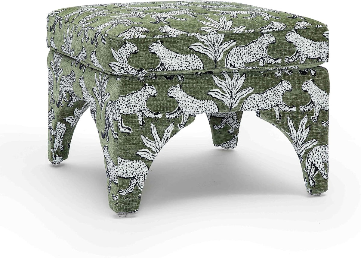 Tov Furniture Raji Jacquard Ottoman (Olive Green Leopard)