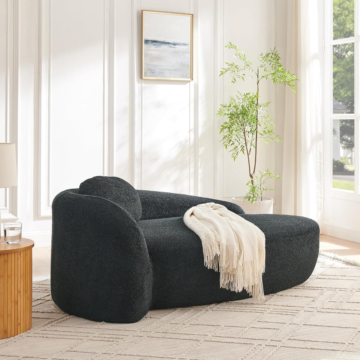 Full Foam Chaise Lounge Chair Indoor, Boucle Upholstered Chaise Lounge Sofa Bed, Right Facing Leisure Cloud Recliner Couches Sleeper Daybed for Living Room