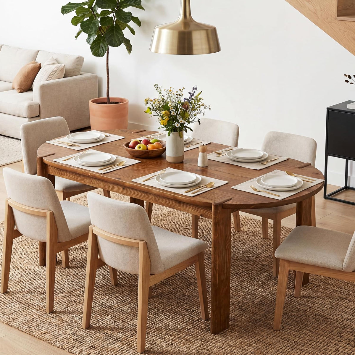 Tribesigns 63-Inch Solid Wood Oval Dining Table, Farmhouse Dinner Table with Sturdy Base for 4-6, Rustic Kitchen Table for Dining Room, Apartment, Living Room