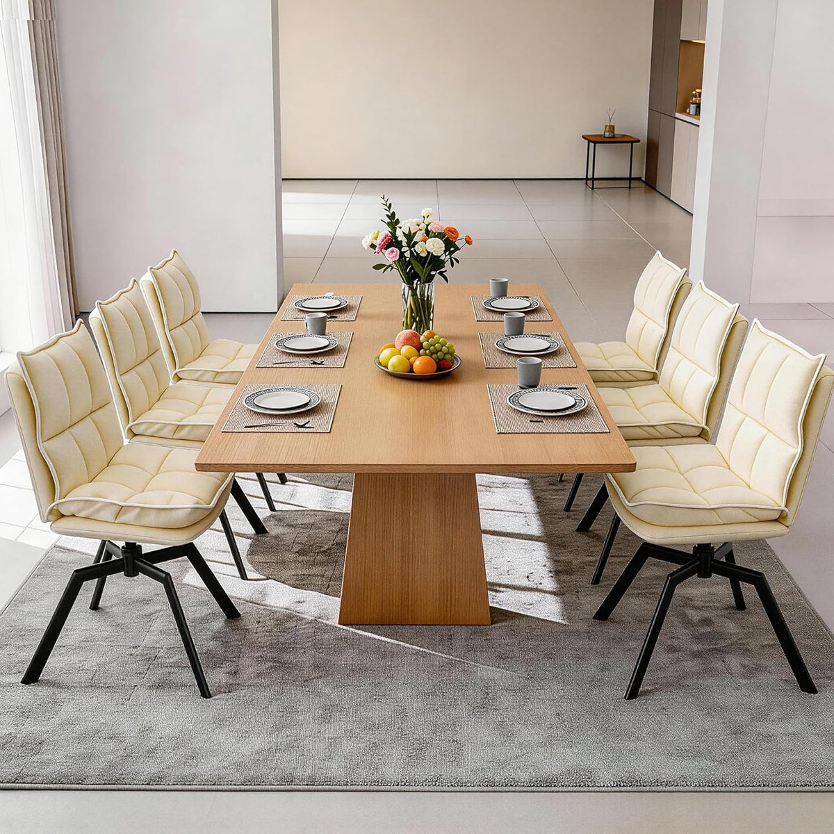 KEEZY Swivel Dining Chairs Set of 2, 360°AUTO Swivel Cat Scratch Resistant Faux Leather Chair with Padded Seat, Sturdy Metal Legs for Dining Room & Living Room