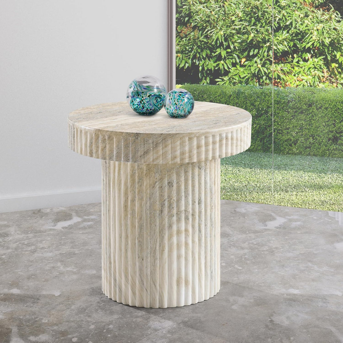 Meridian Furniture Legatto Travertine Indoor/Outdoor Concrete End Table