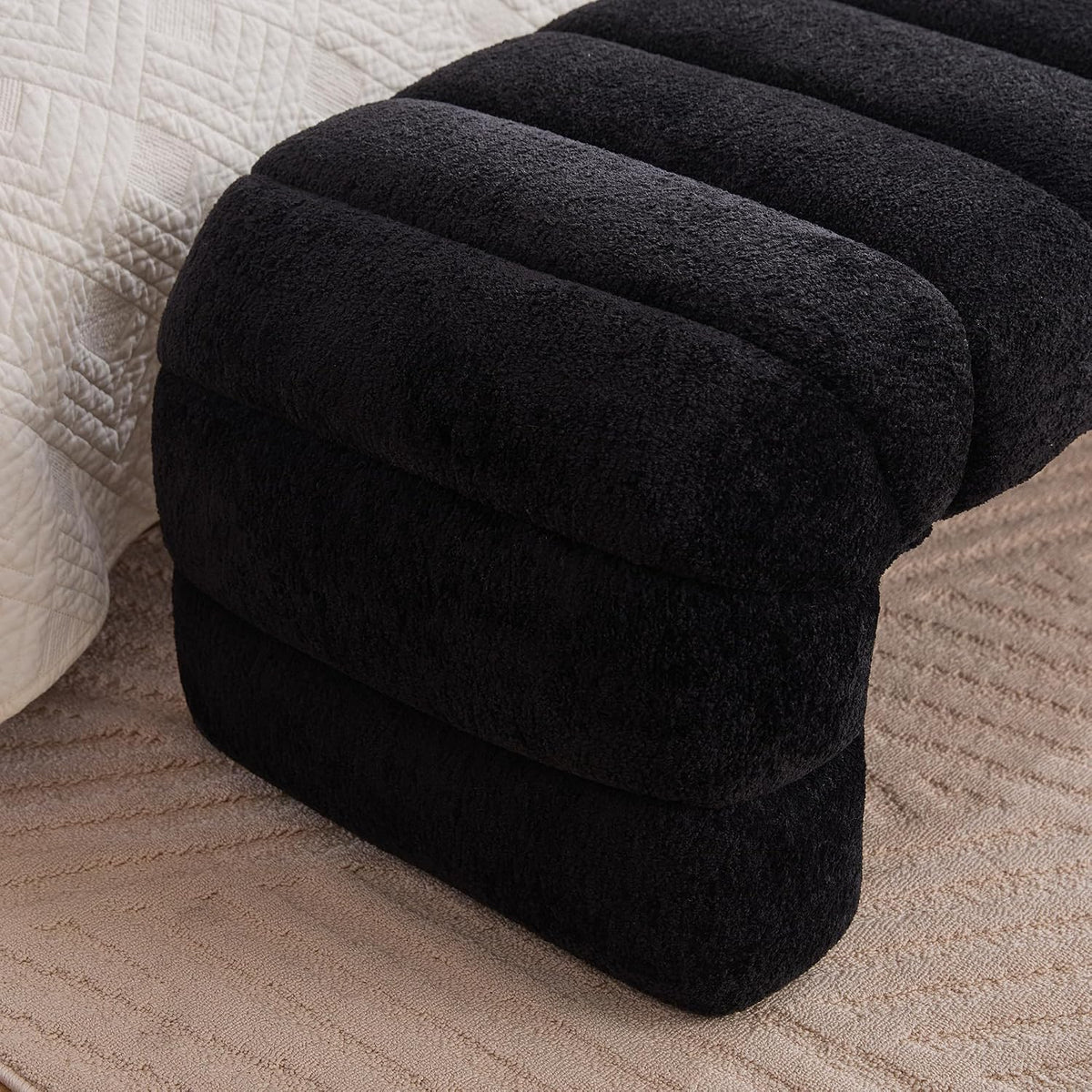 Sophisticated 69.7” Wide Black Upholstered Armless Bed Bench, Modern Channel Tufted Couch Daybed Chaise, Chic Ottoman Foot Stool for Living Room & Bedroom!