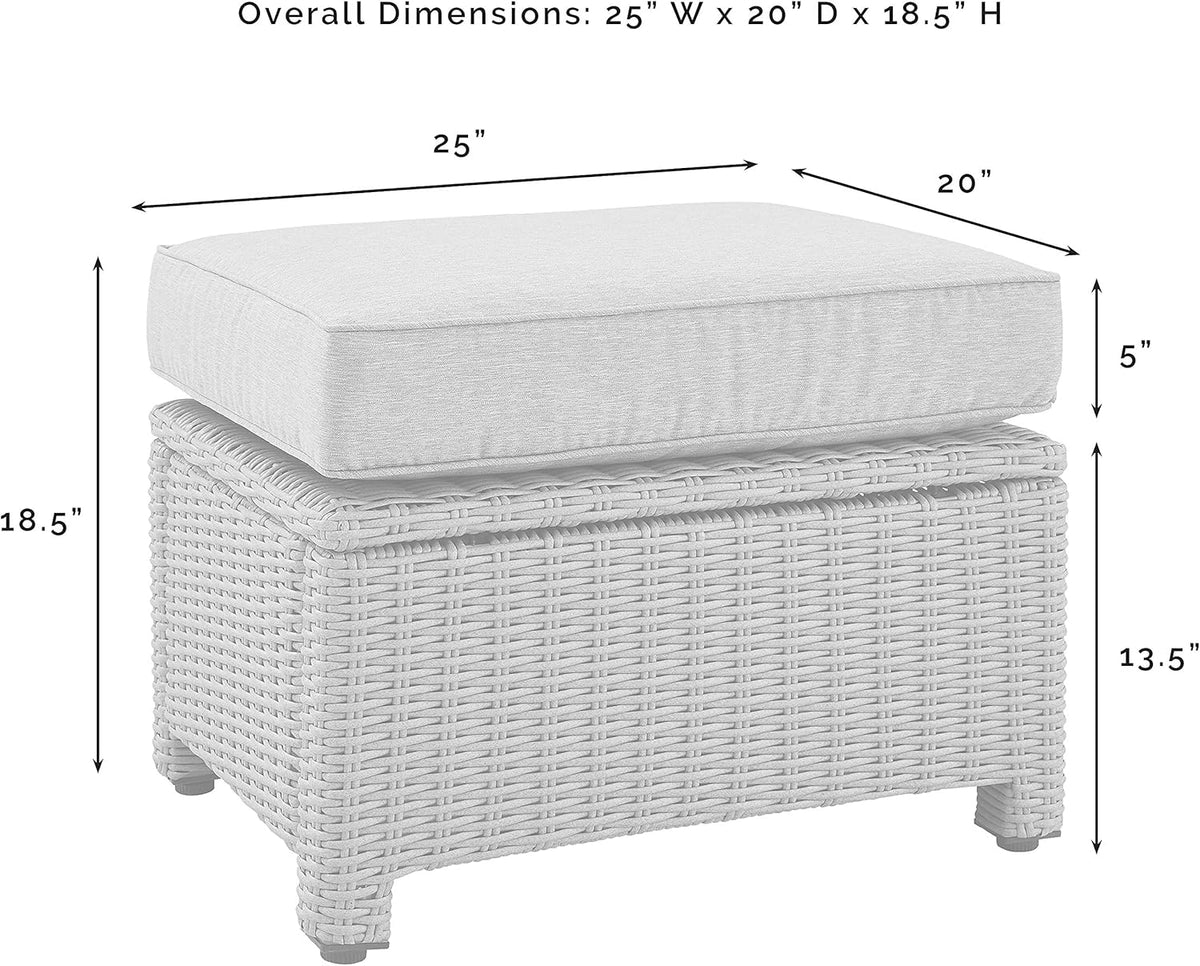 Crosley Furniture Bradenton Wicker Outdoor Ottoman Foot Rest for Patio, Deck, Porch, Brown with Navy Cushions