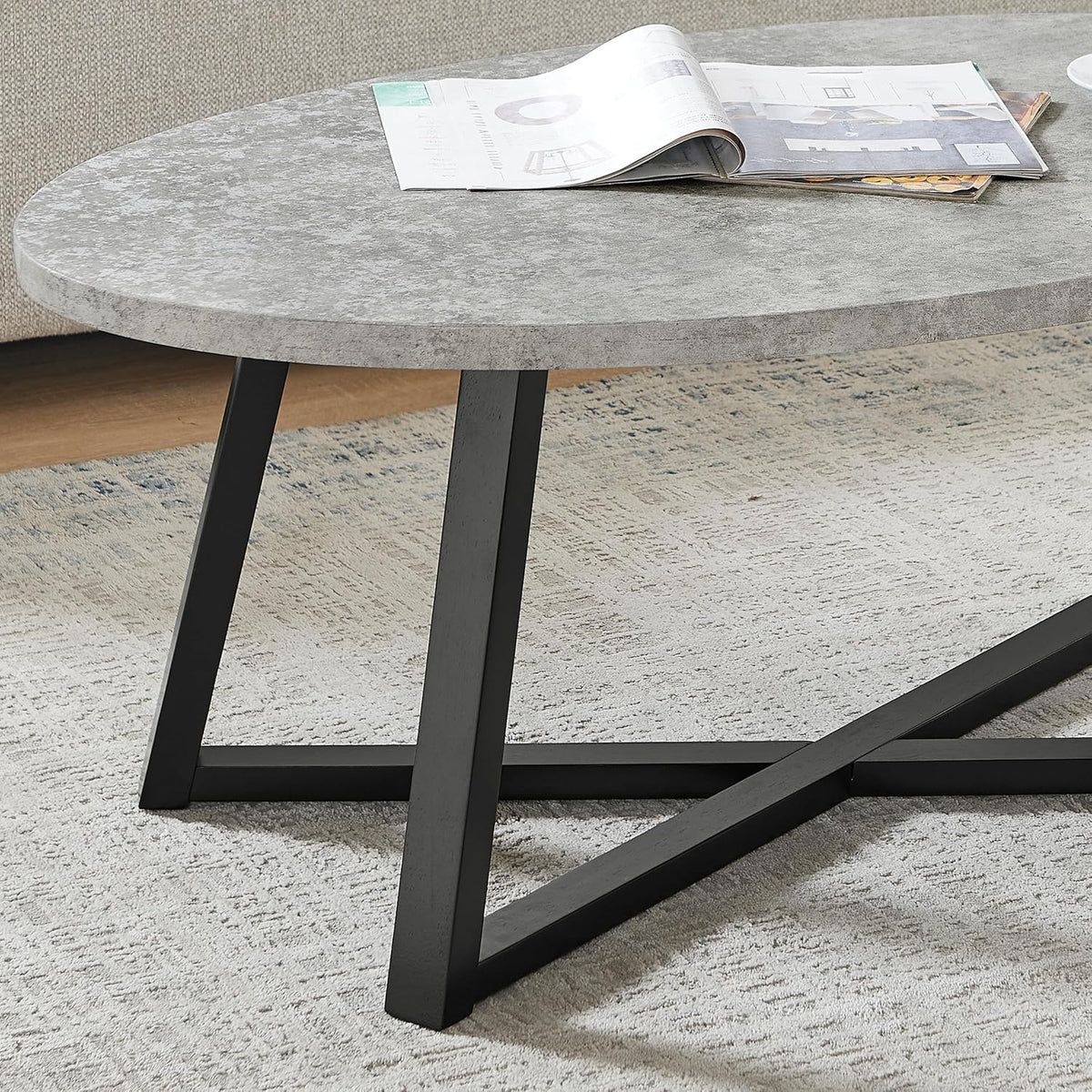 Roundhill Furniture Modern Harmony 3-Piece Wood Oval Coffee Table Set, Gray