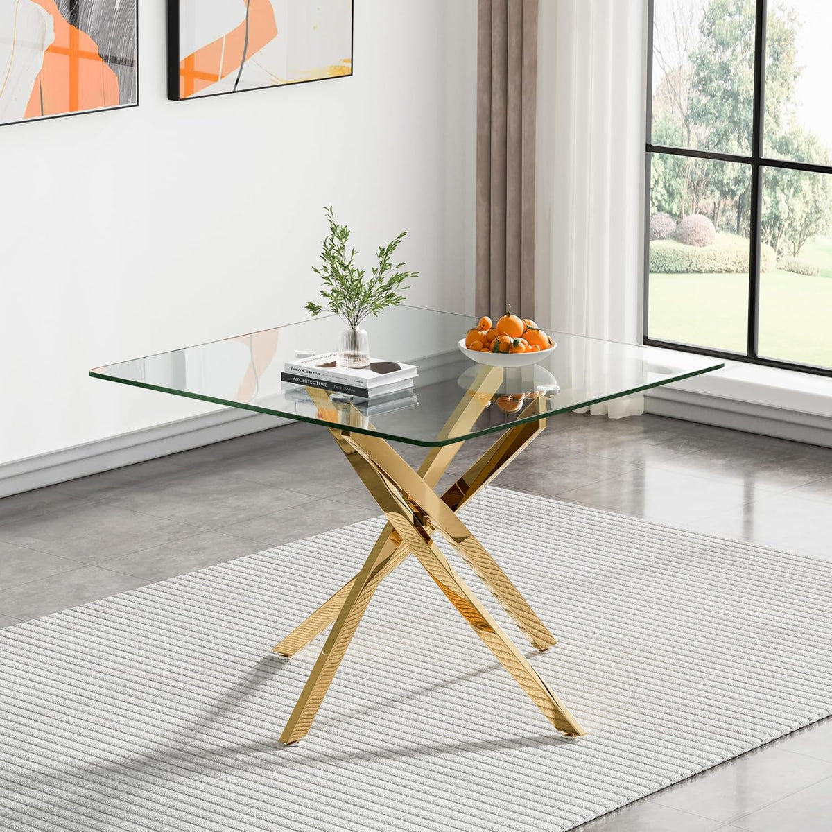 HomVent 3 Piece Square Glass Dining Table Set, Square Glass Kitchen Table Set for 2 with 2 PU Upholstered Dining Chairs for Kitchen Dining Room