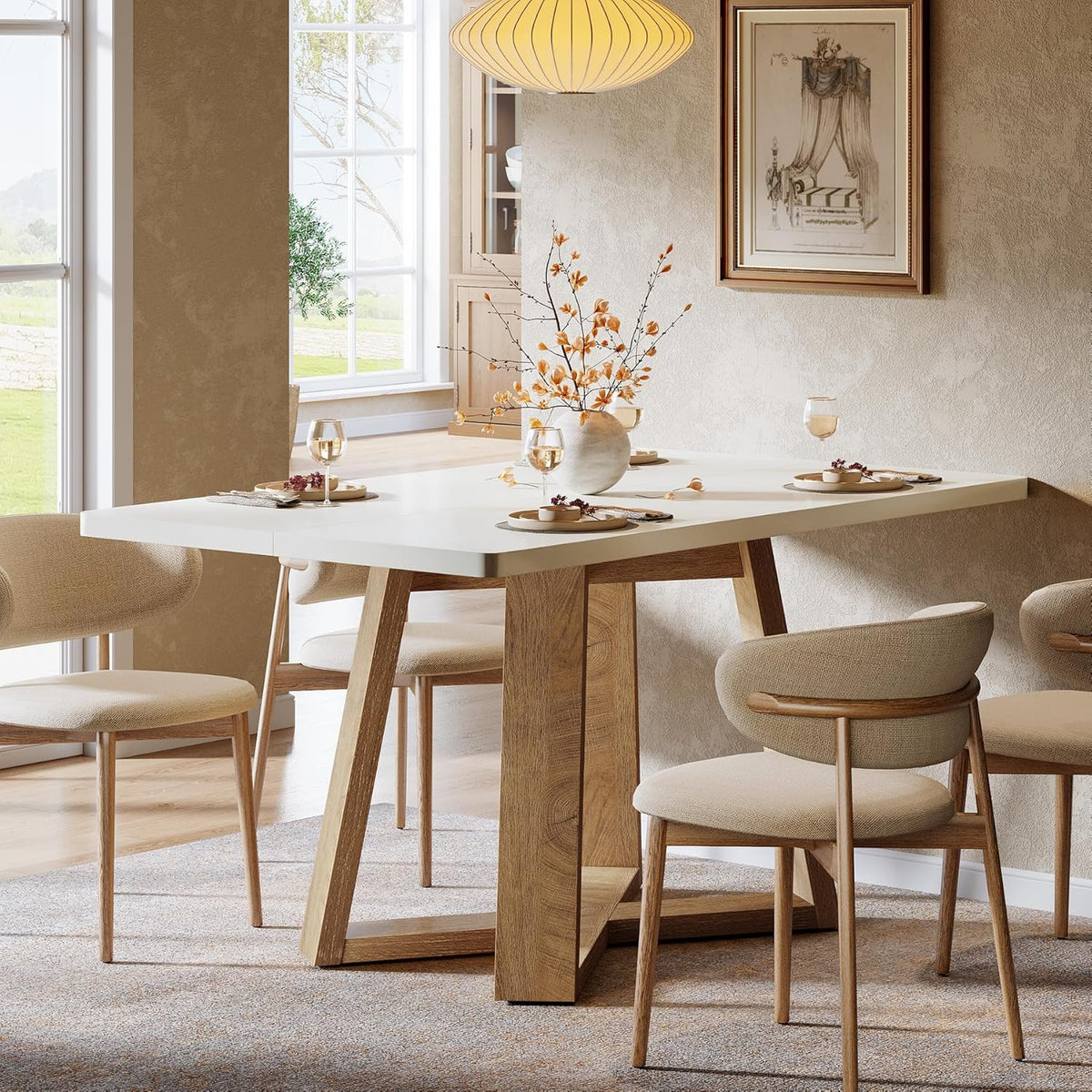 Tribesigns 47-Inch Dining Table for 4 People, Modern Kitchen Table with Wooden Legs, Dinner Table for Kitchen, Dining Room, Small Space, White and Brown