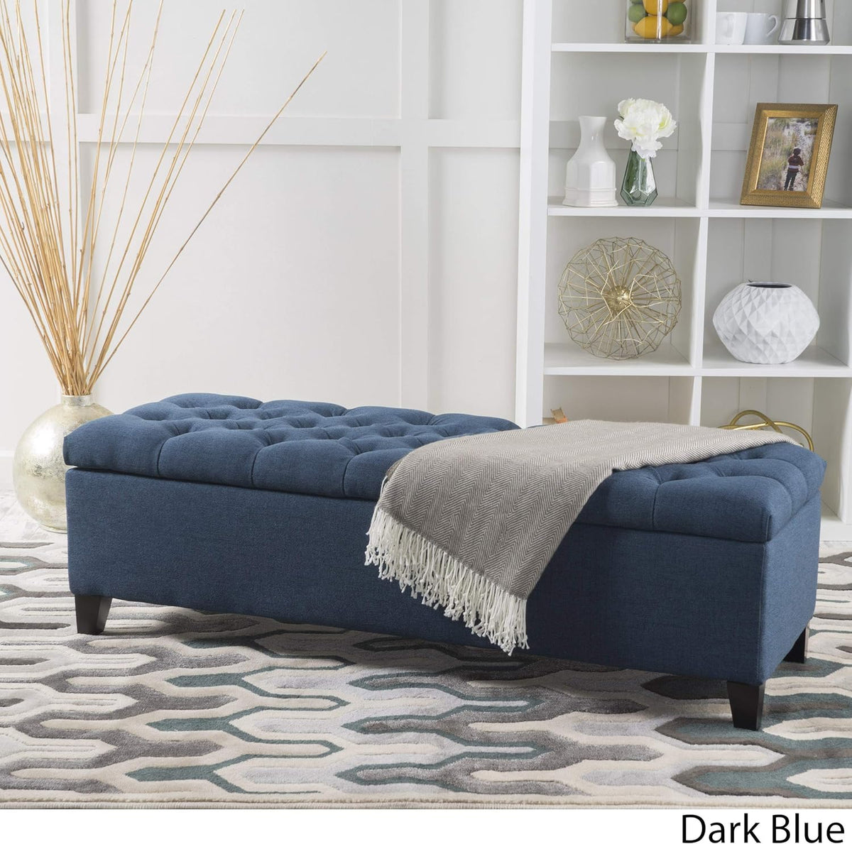 Christopher Knight Home Ottilie Fabric Storage Ottoman, Dark Blue, 17.75"D x 51.5"W x 15.75"H