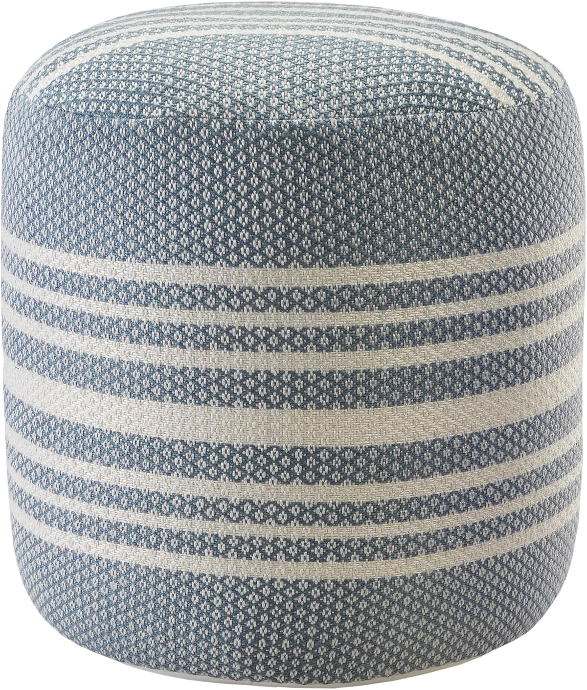 LR Home Simple Stripe Indoor Outdoor Pouf, Blue/White/Pink/Black, 20" x 20" x 20"