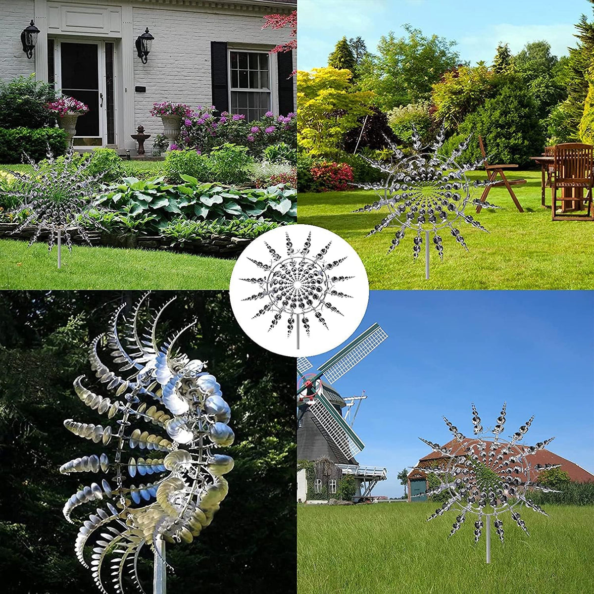 Magical Metal Windmill, Stainless Steel Windmill,Kinetic Metal Wind Spinners Garden Stake, 3D Wind Sculptures Move with The Wind Lawn Solar Wind Catcher Outdoor Patio Garden Decoration (SILVER-2PCS)