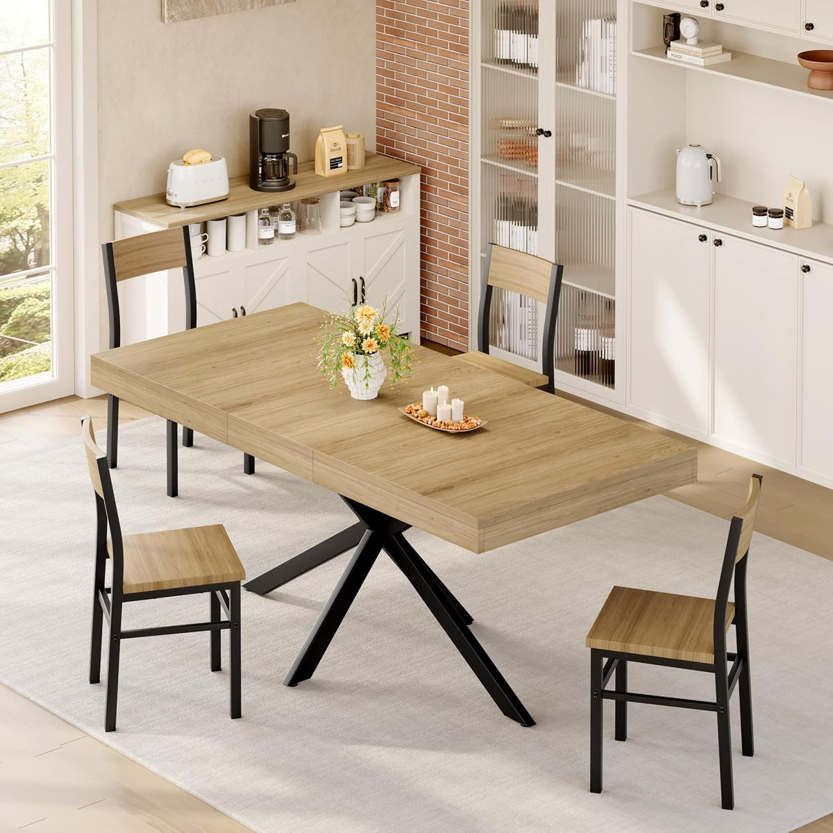 MECHYIN 55''-70.9'' Extendable Dining Room Table for 4-6-8, Rectangle Expandable Dining Table with Removable Leaves Space Saving, Kitchen Table with Hidden Storage for Kitchen Dining Room Office,Oak
