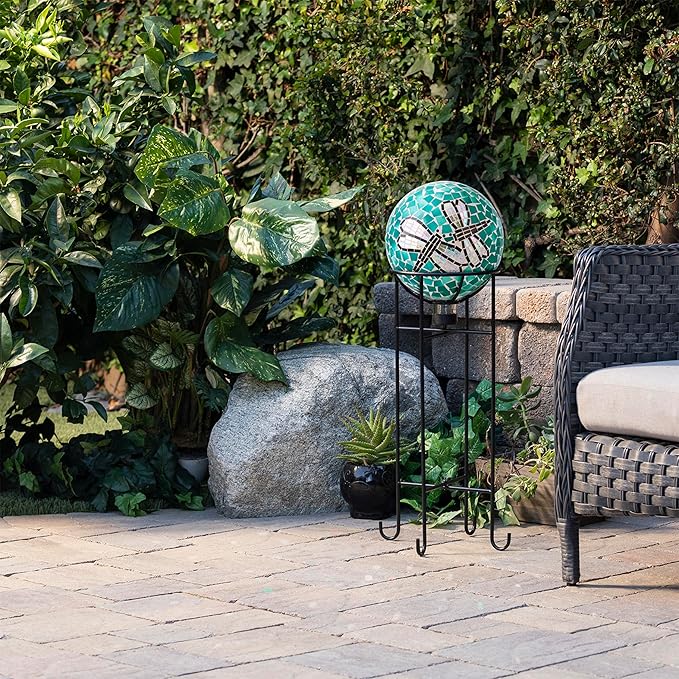 Alpine Corporation HMD194 Outdoor Glass Mosaic Gazing Globe Yard Decoration, 10"Diameter, Dragonfly Duo