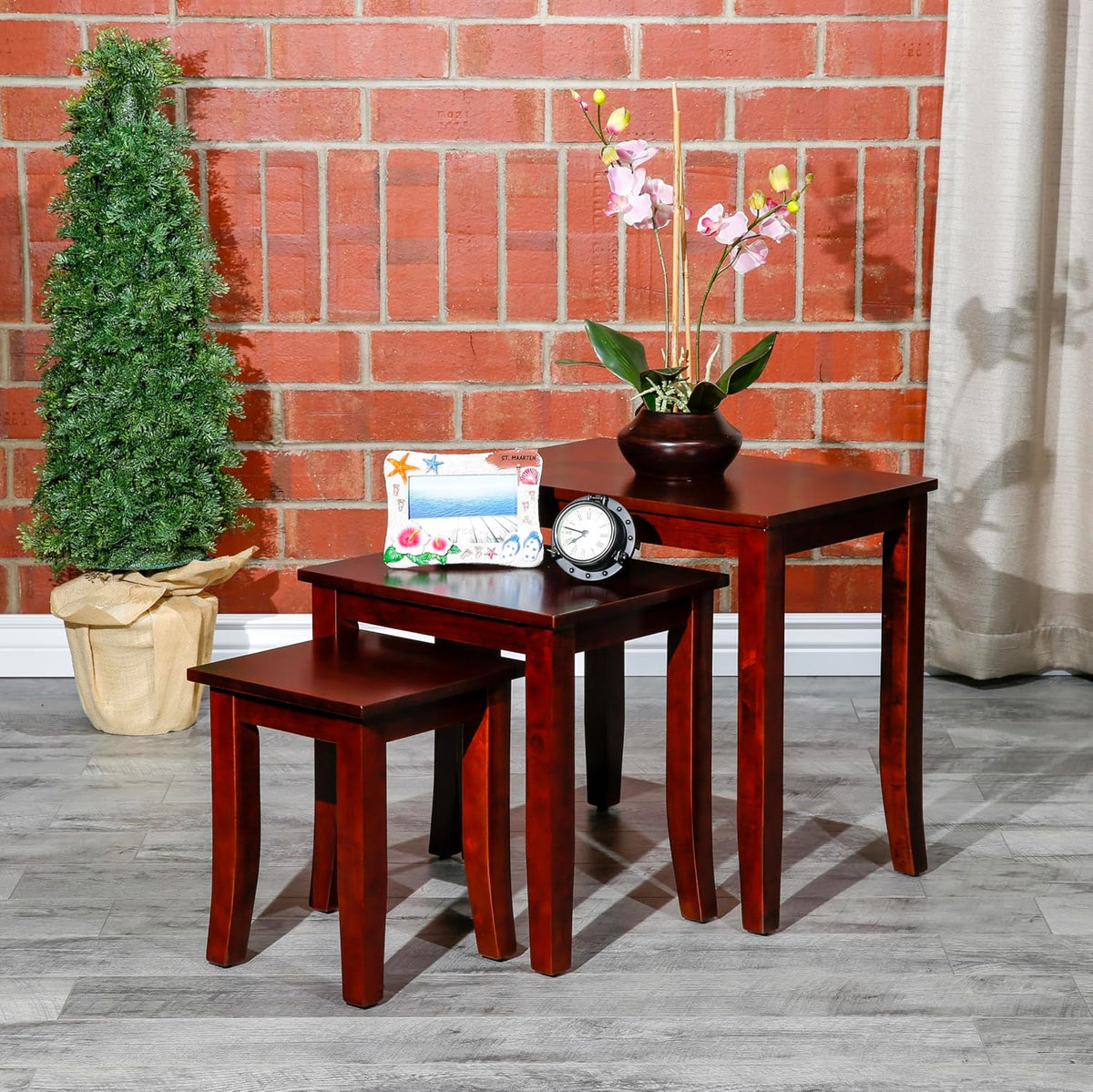Nesting Table Set of 3, Cherry, Compact and Space-Saving Design, Great for Small Apartments, Use as Coffee Table, End Table, or Nightstand, Durable and Stylish