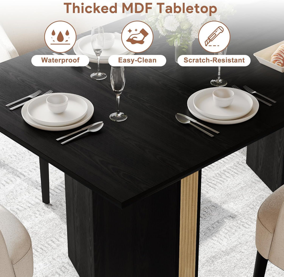 Einhomn 71" Dining Table for 6-8, Rectangular Farmhouse Kitchen Table with Sturdy Diamond-Shaped Legs & Solid Back Panel, Modern Wood Dinner Table for Dining Room, Living Room, Black
