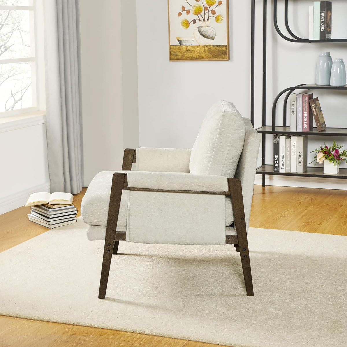 Roundhill Furniture Kelly Mid-Century Modern Accent Armchair, White