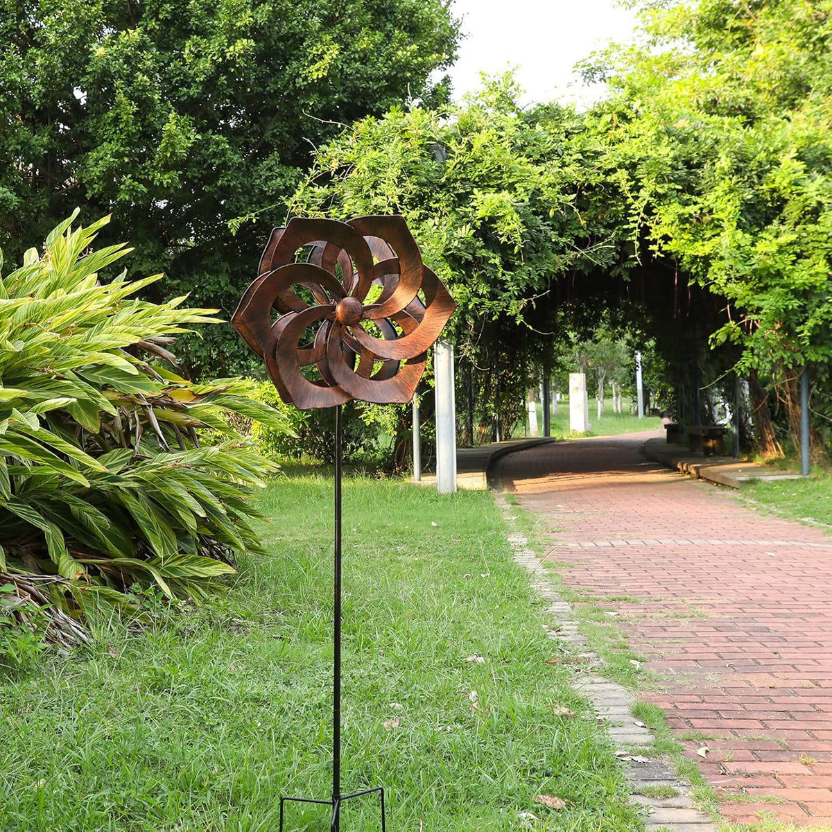 WONDER GARDEN Wind Spinner - Wind Spinners Outdoor, Outdoor Metal Windmills, 4.4 Ft Retro Brown Wind Sculptures Spinner Lawn Ornaments Wind Spinner for Yard, Lawn and Garden