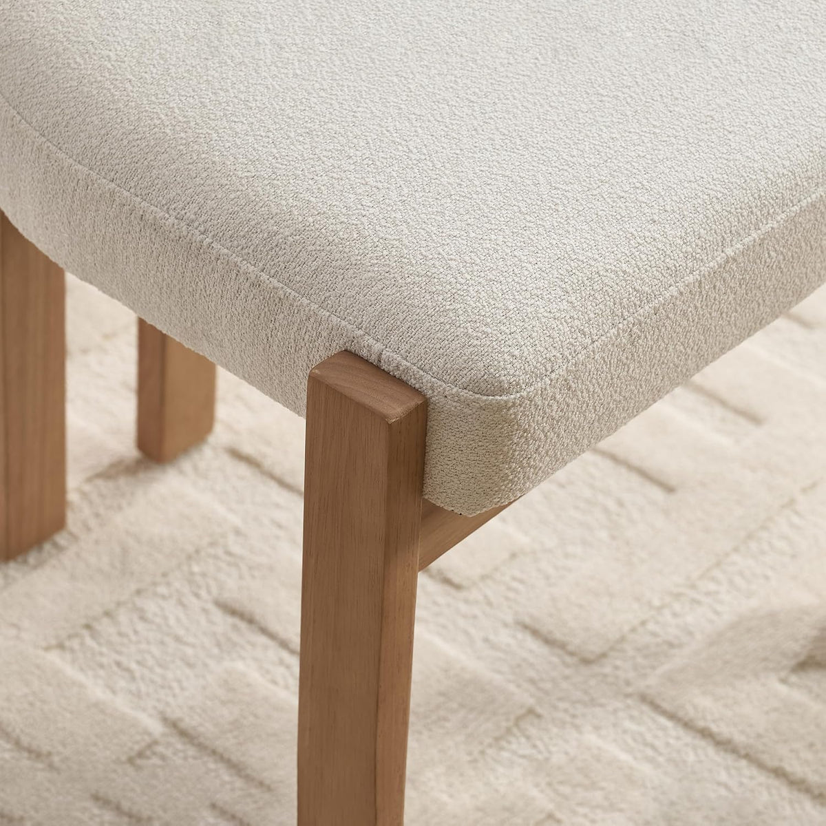 Boucle Dining Chairs Set of 2, Modern Upholstered Kitchen Chairs with Solid Wood Legs, Mid Century Teddy Fabric Dining Room Chairs with Curved Backrest, Armless Side Chairs for Small Spaces, Beige