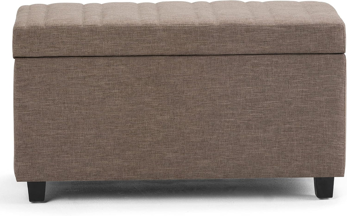 SIMPLIHOME Darcy 33 inch Wide Contemporary Rectangle Storage Ottoman Bench in Fawn Brown Linen Look Fabric, Assembled, For the Living Room, Entryway and Family Room