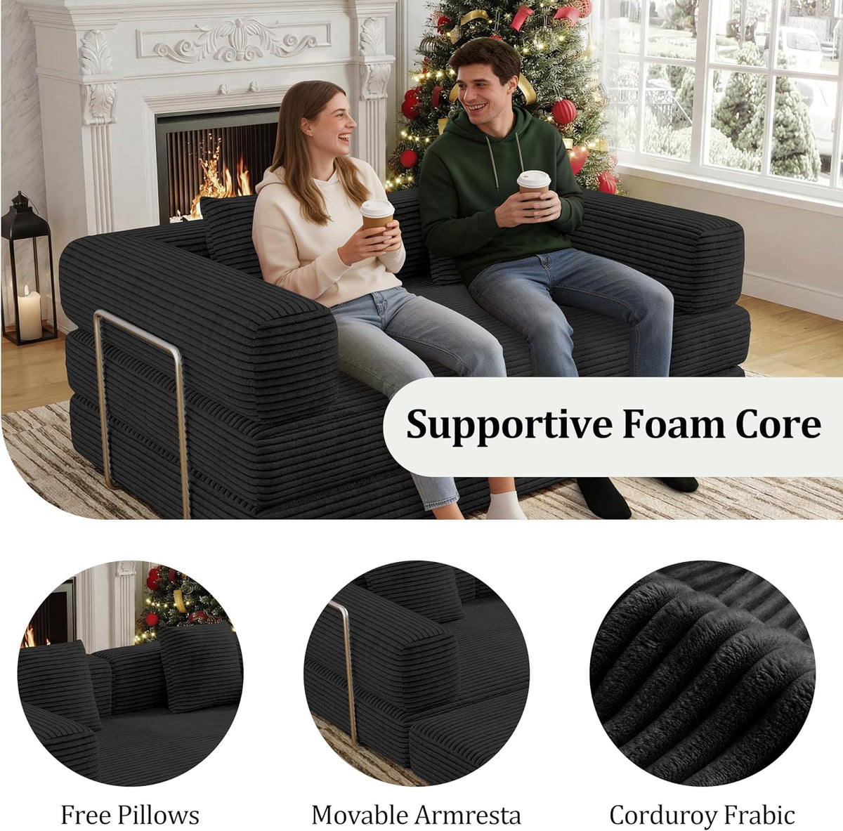 BSHOMGI Convertible Futon Sofa Bed, Couch for Living Room,Modular Futon Couch with Fixed-Shape Frame Corduroy Loveseat Sleeper Sofas with Pull-Out Couches for Small Space Apartment