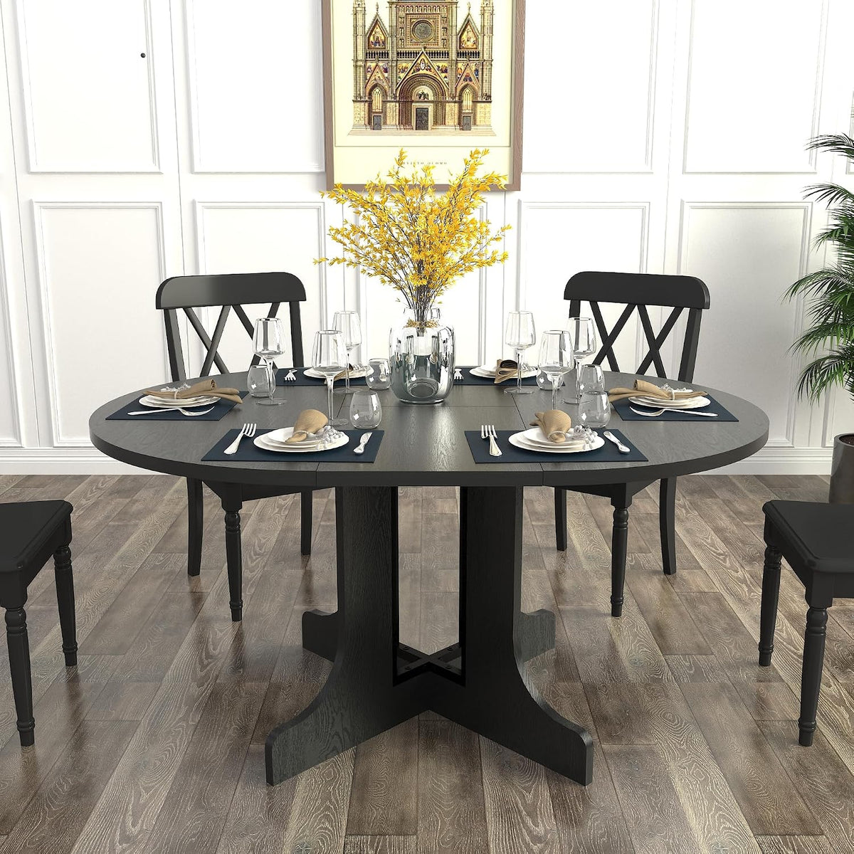 Round Expandable Dining Table,Wood Extendable Dining Room Table Extendable Table, Long Dining Table for Kitchen