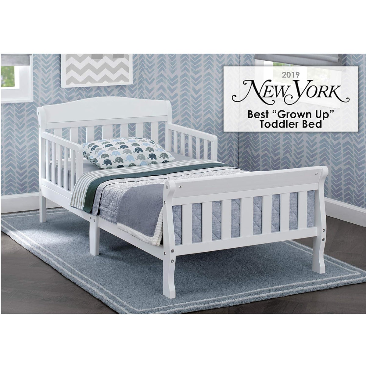Delta Children 4-Piece Toddler Playroom Set, Pink/White & Canton Toddler Bed, White
