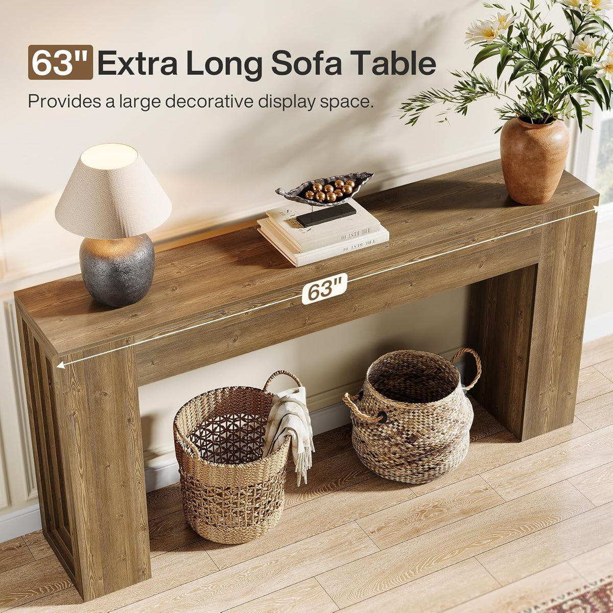 Tribesigns 63-Inch Long Console Table, Farmhouse Narrow Sofa Table Behind The Couch for Living Room, Entryway, Hallway, Foyer, Natural Brown