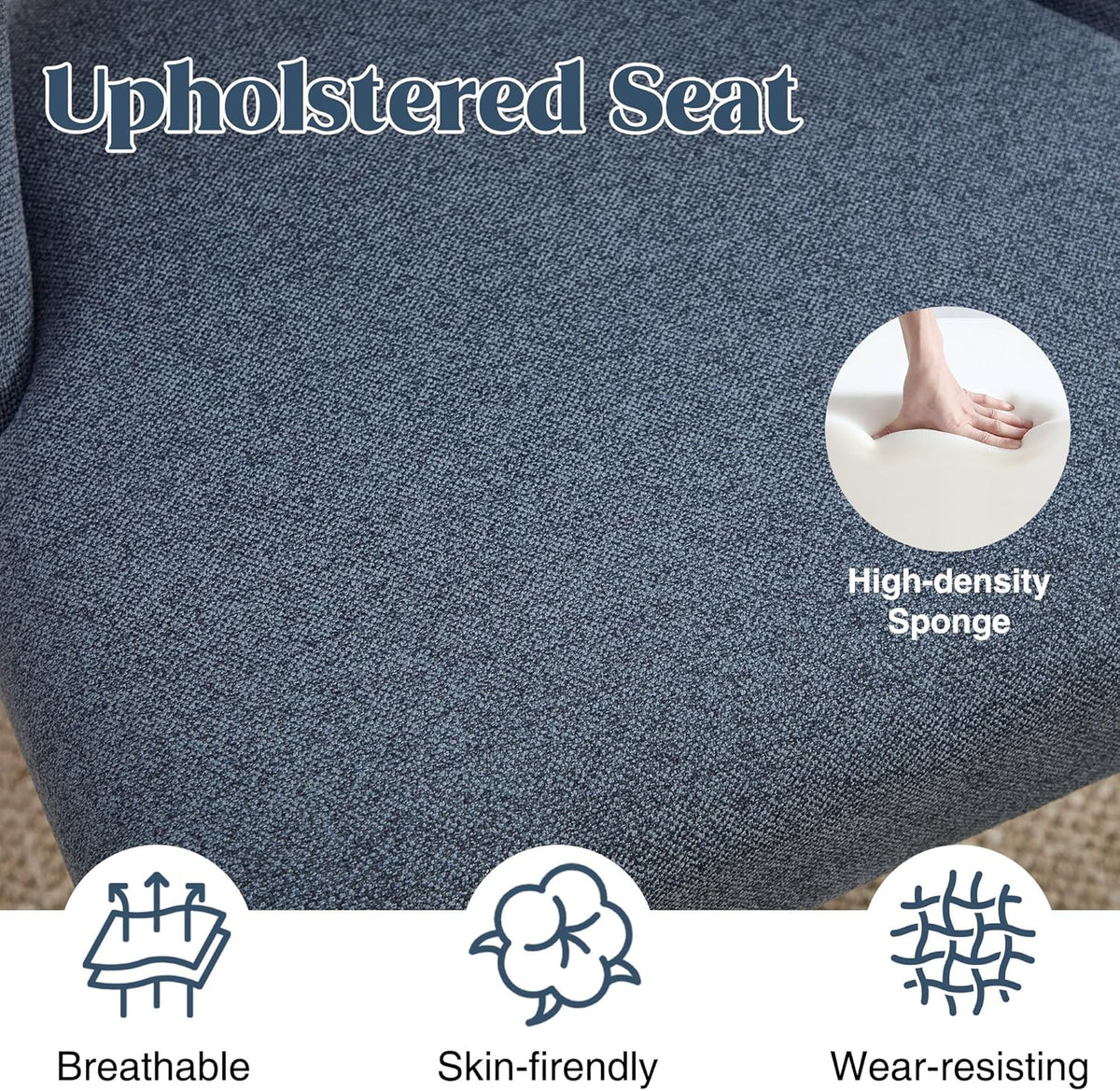 Dining Chairs Set of 6,Modern Dining Room Chairs with Thick Cushions,Upholstered Linen Fabric Kitchen Chairs for Kitchen Dining Room DARKBLUE