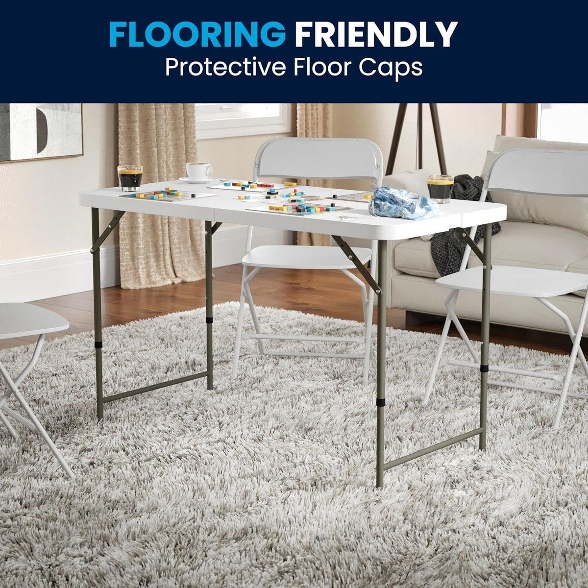 Flash Furniture 4-Foot Bi-Fold Granite White Plastic Folding Table | Lightweight, Easy Storage, Commercial Grade, Carrying Handle