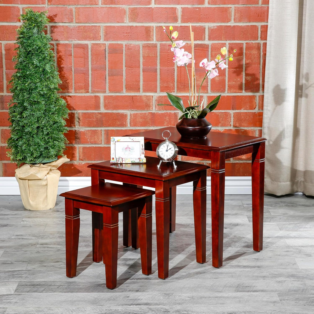 Cherry 3-Piece Nesting Table Set, Multi-Functional Side Tables, Easy to Arrange, Perfect for Compact Living