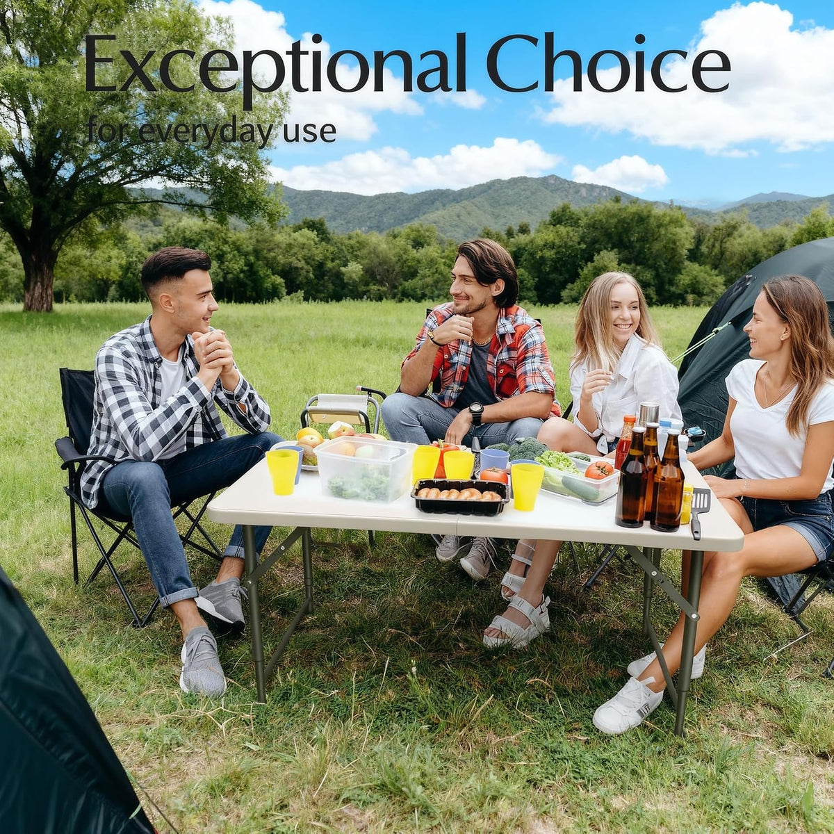 4 Feet Folding Table Adjustable Height with Carry Handle, Steel Legs | Heavy Duty | Lightweight Portable | Perfect for Party, Dining, Wedding, Events, Picnic Indoor, Outdoor, Camping, Utility-10P