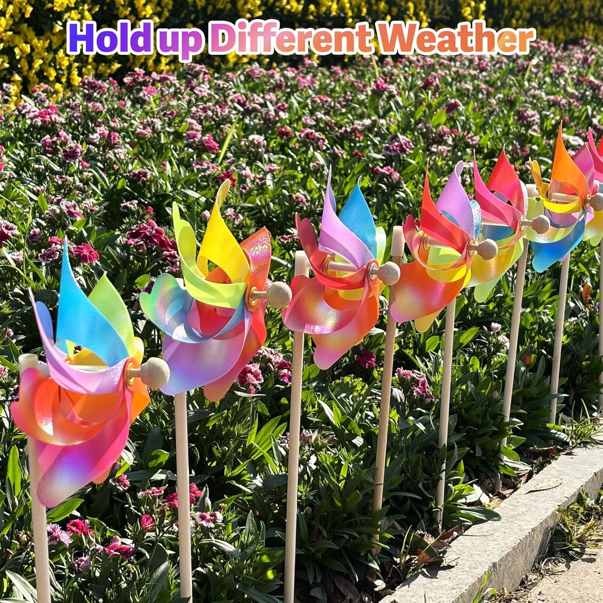 IilLittle 10 Pack Rainbow Pinwheel, No Assembly Required, Pinwheels for Kids, Pinwheels for Yard and Garden, Kids Party Decoration, Lawn Decoration, Picnic Party Decorations