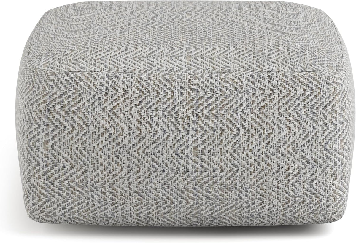 SIMPLIHOME Nate 20" Wide Square Pouf in Patterned Grey Melange Cotton